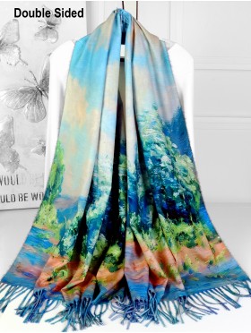 Summer Landscape & Butterflies Double-sided Oil Painting Scarf